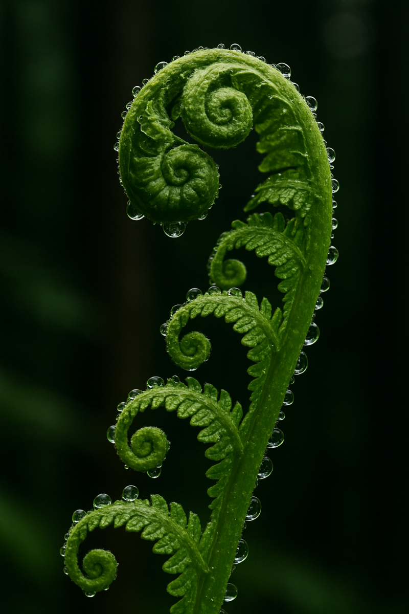 Fern Unfurling in Dew