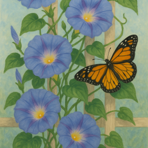 20250627_2354_morning glories and butterfly, printable art, 300 DPI