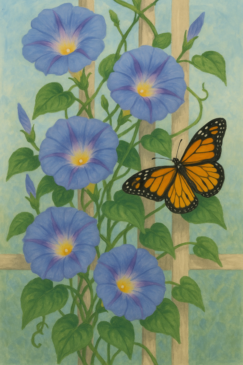 Morning Glories and Butterfly