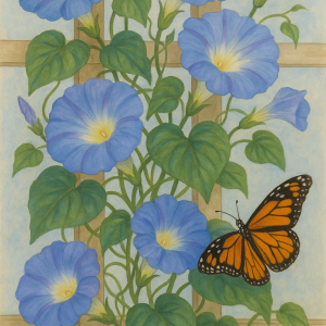 20250627_2354_morning glories and butterfly, printable art, 300 DPI
