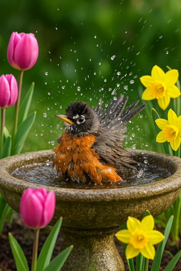20250627_2354_robin's spring bath_simple_c, printable art, 300 DPI