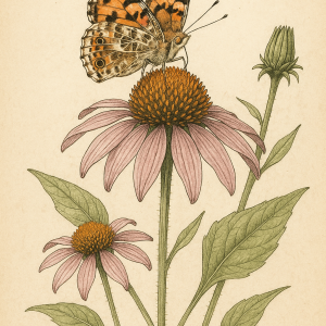 20250627_2355_echinacea and butterfly, printable art, 300 DPI