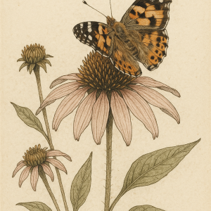 20250627_2355_echinacea and butterfly, printable art, 300 DPI