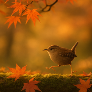 20250627_2355_wren on mossy branch, printable art, 300 DPI