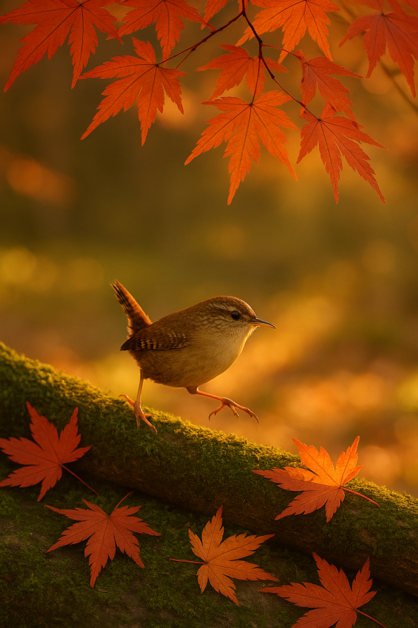 20250627_2355_wren on mossy branch, printable art, 300 DPI