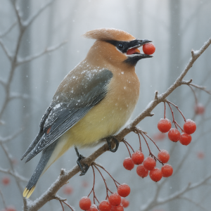 20250627_2357_cedar waxwing in winter, printable art, 300 DPI
