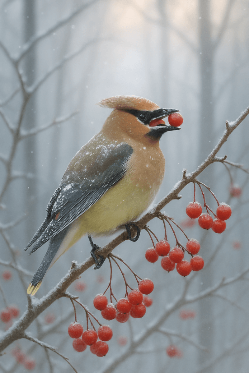 Cedar Waxwing in Winter