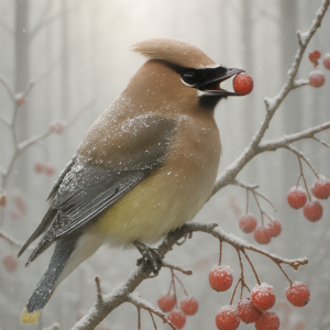 20250627_2357_cedar waxwing in winter, printable art, 300 DPI
