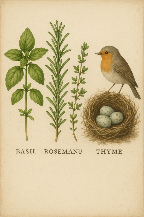 20250627_2358_herbarium and robin's nest, printable art, 300 DPI