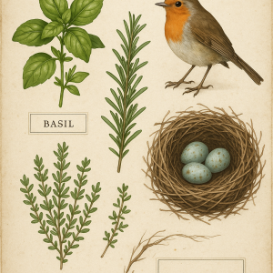 20250627_2358_herbarium and robin's nest, printable art, 300 DPI