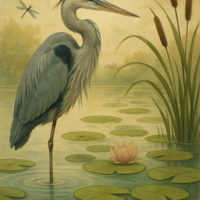 Heron Among Lily Pads