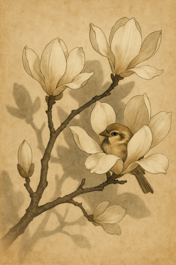 Magnolia with Hidden Sparrow
