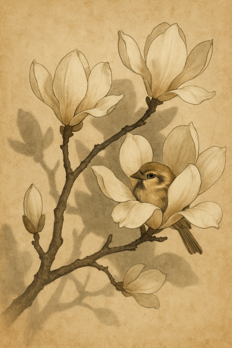 Magnolia with Hidden Sparrow