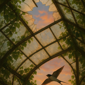 20250628_0010_sunrise over greenhouse, printable art, 300 DPI