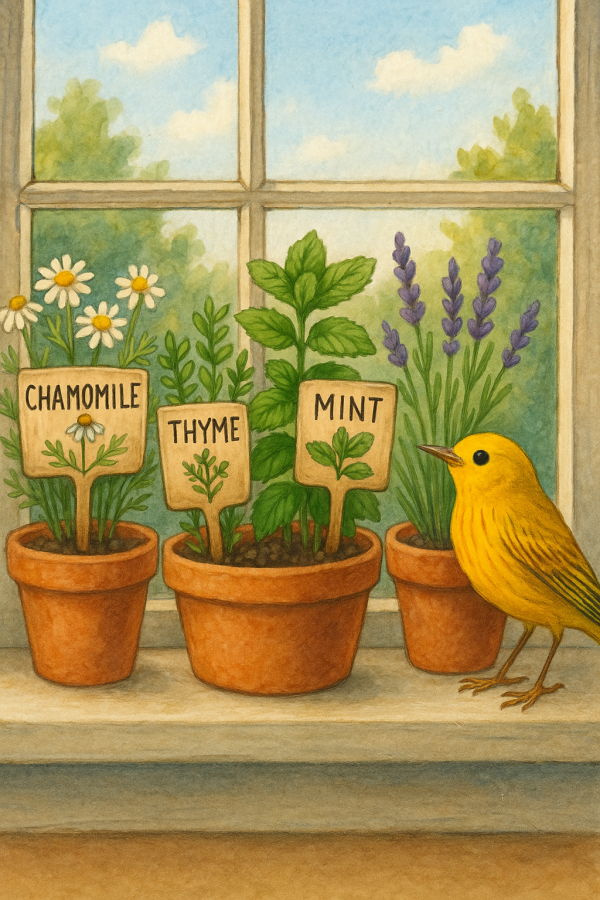 20250628_0011_herbs and warbler, printable art, 300 DPI