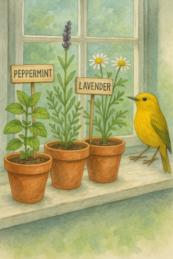 20250628_0011_herbs and warbler, printable art, 300 DPI