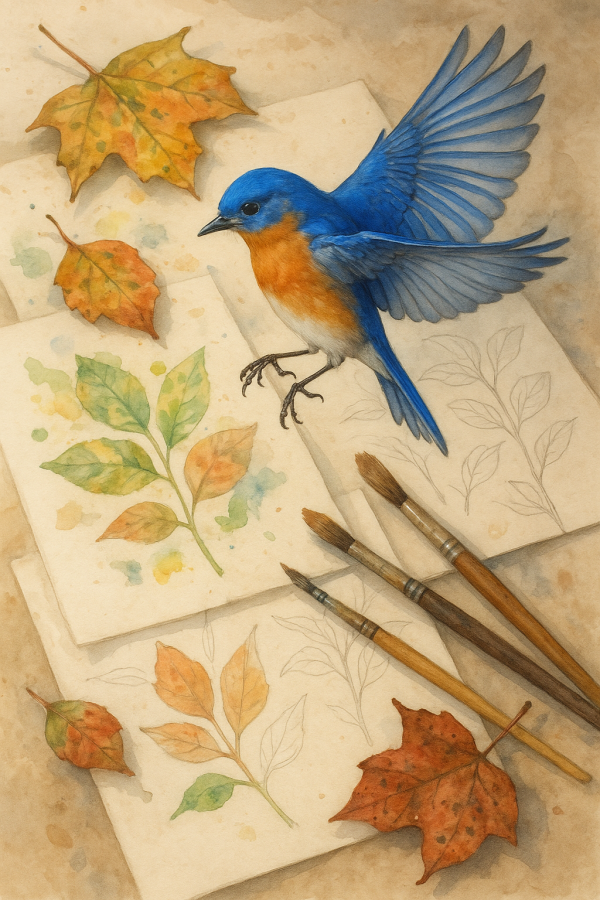 20250628_0012_bluebird in artistic flight_simple_, printable art, 300 DPI