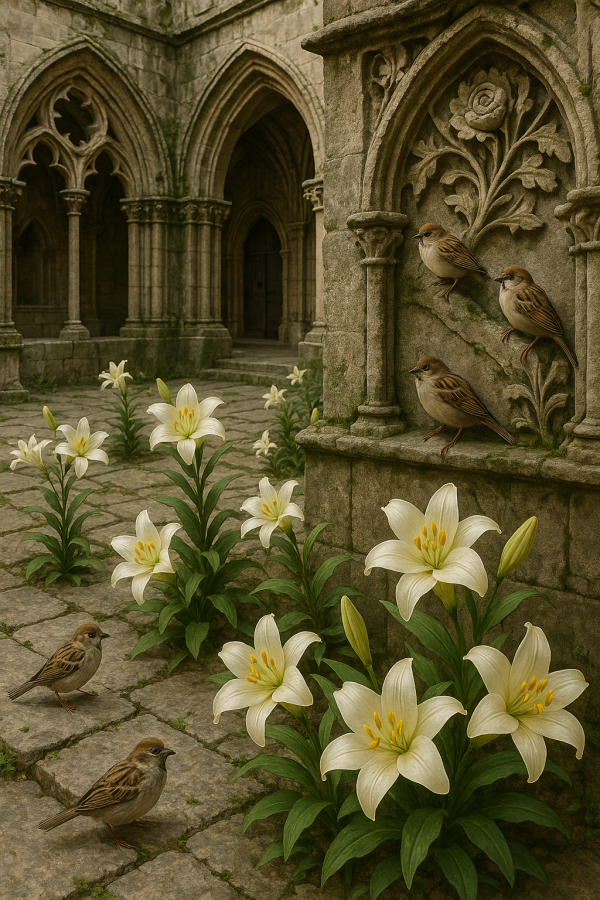 20250628_0019_cathedral's blooming courtyard, printable art, 300 DPI