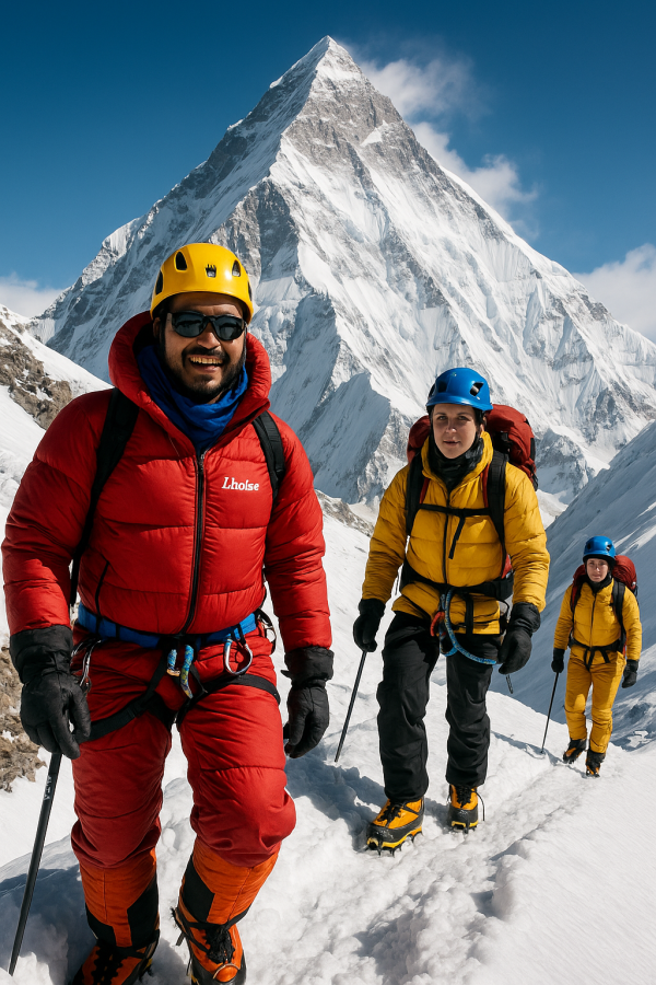 climbers ascend mount lhotse ridge, printable art, 300 DPI