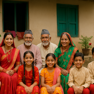 generations in harmony, vibrant traditions, printable art, 300 DPI