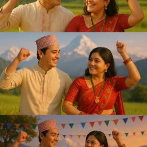 traditional nepali dance at sunset, printable art, 300 DPI
