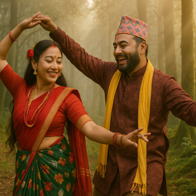 Traditional Nepali Dance in Misty Forest