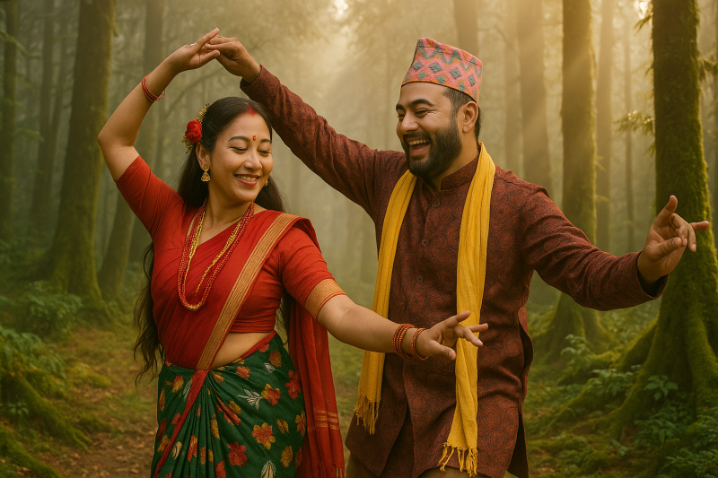 Traditional Nepali Dance in Misty Forest