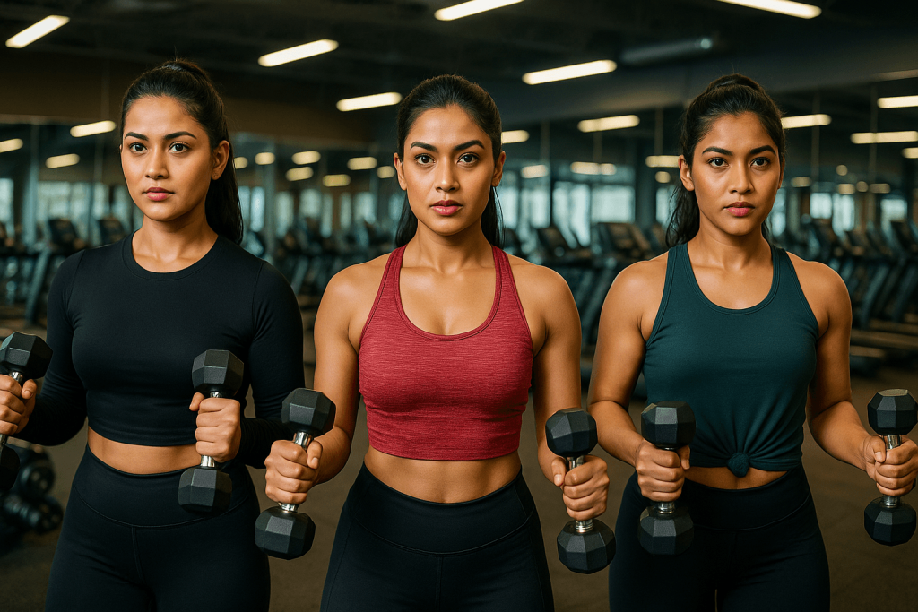 Women Pumping Iron in Gym modern art print for studio or study