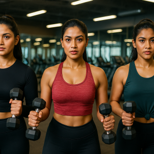 women pumping iron in gym, printable art, 300 DPI