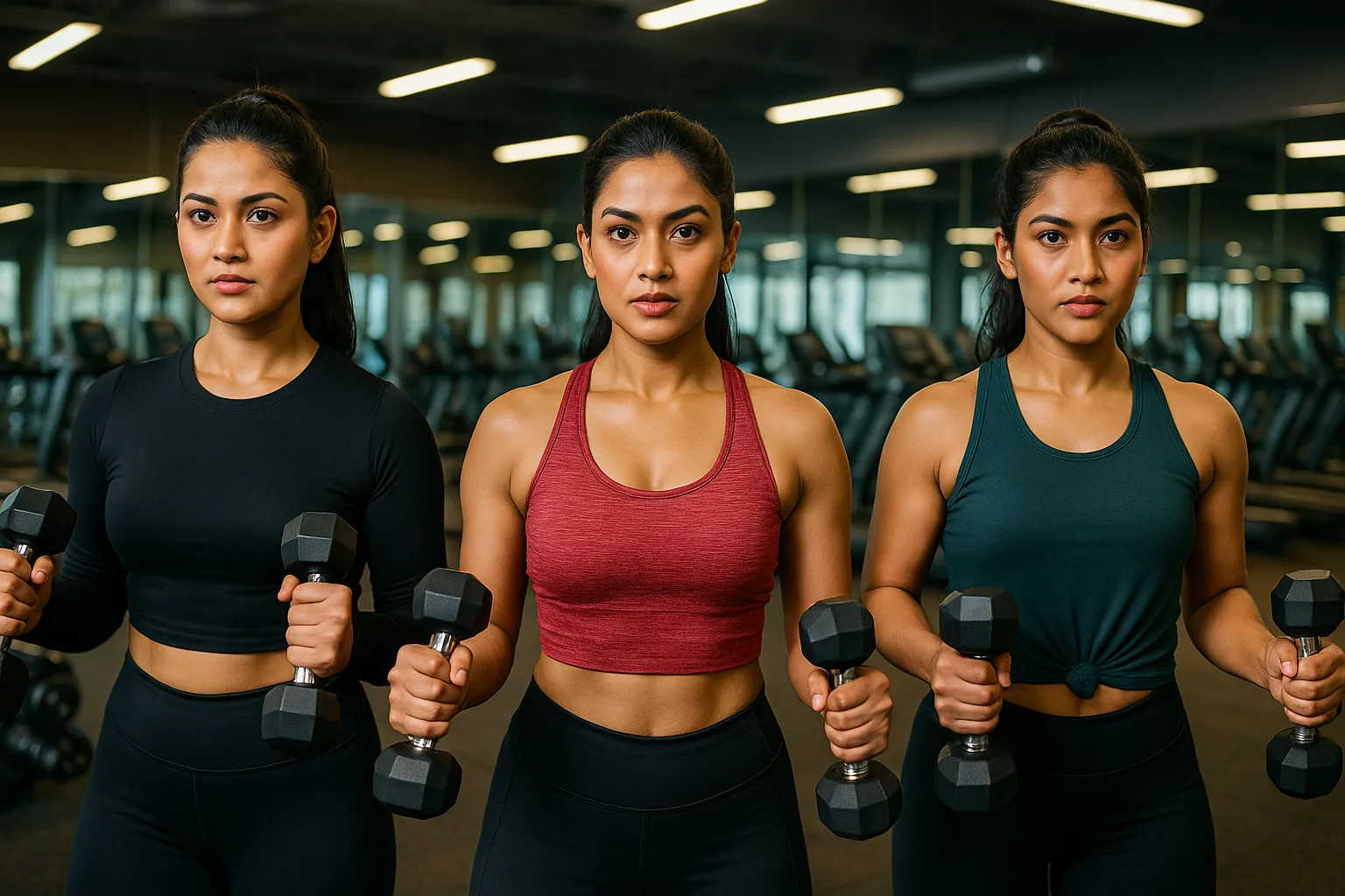 Women Pumping Iron in Gym modern art print for studio or study