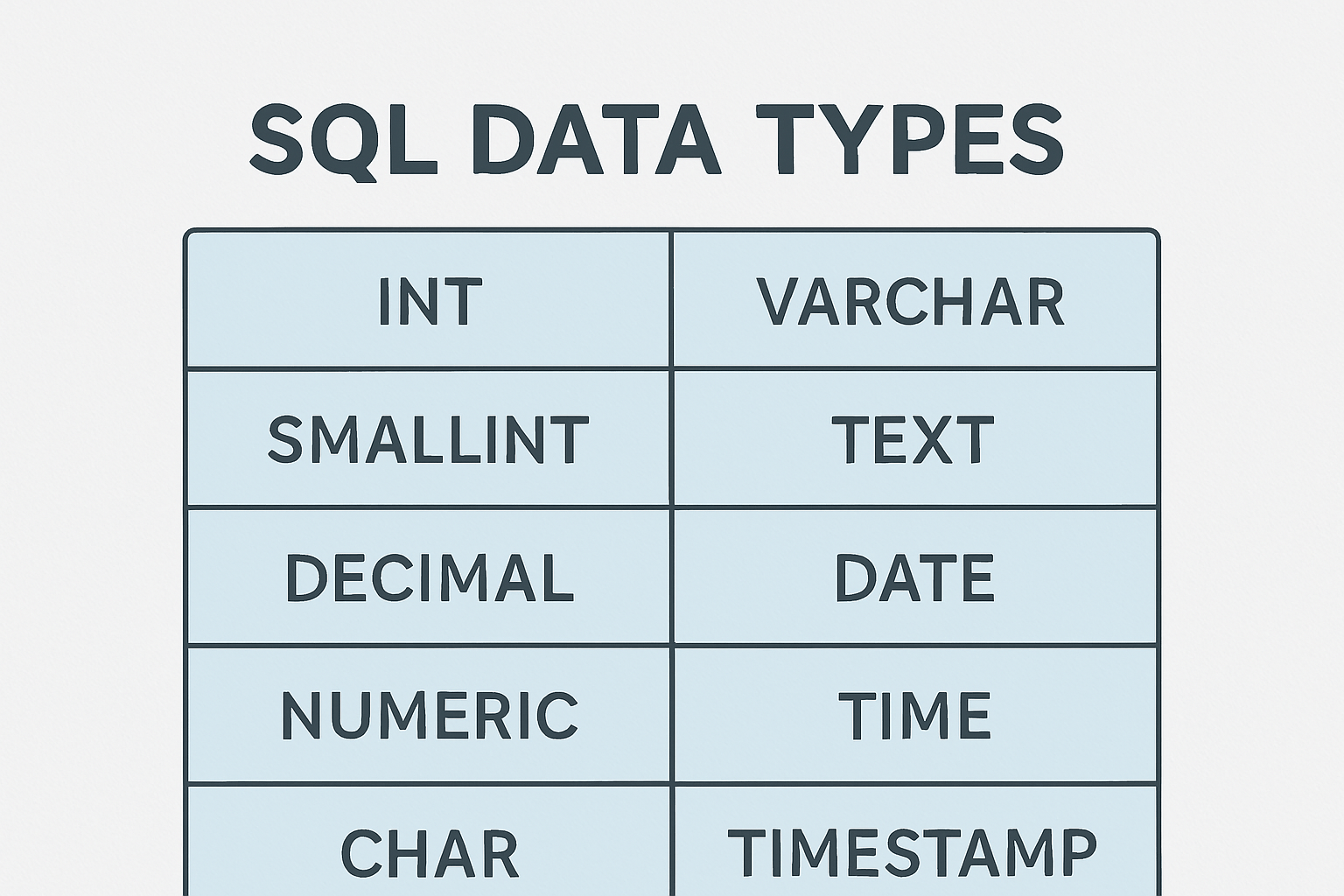 Sql Data Types modern art print for studio or study