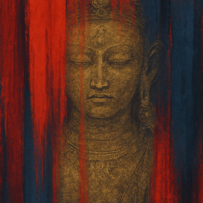 Crimson Deity Whispers printable art for gallery wall