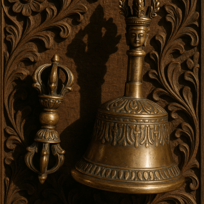 Bronze Ritual Bell Set canvas wall art for living room