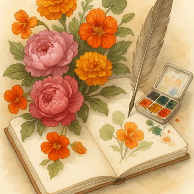 Whimsical Floral Sketchbook wall art print for home decor