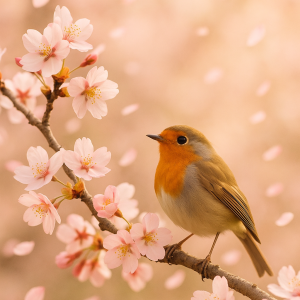Robin On Cherry Blossom
