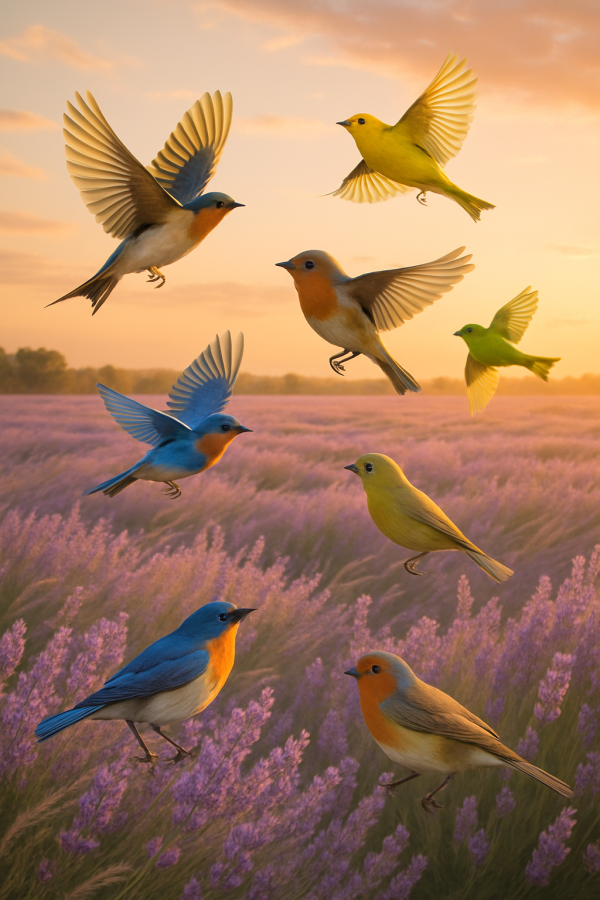 Songbirds In Lavender Field