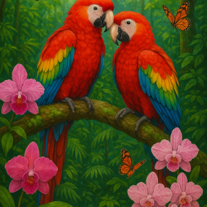 Parrots In Amazon Rainforest