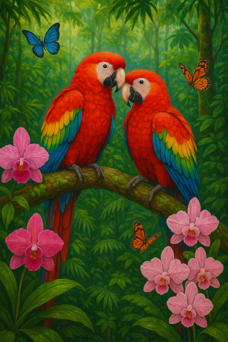 Parrots in Amazon Rainforest_