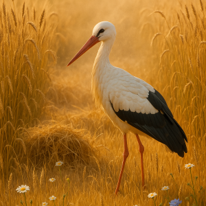 Stork In Golden Wheatfields