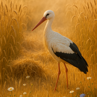 Stork in Golden Wheatfields_
