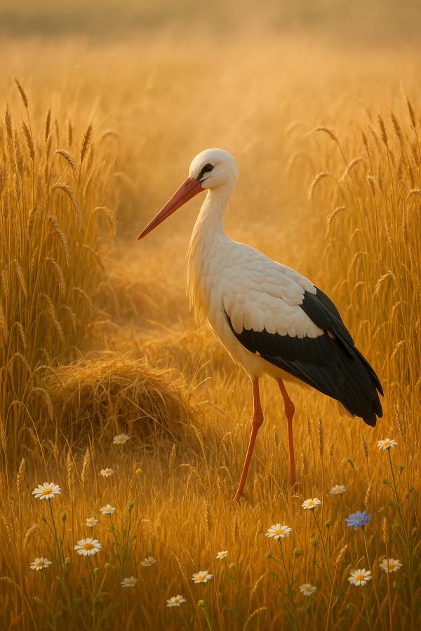 Stork In Golden Wheatfields