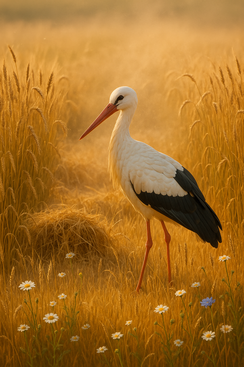 Stork in Golden Wheatfields_