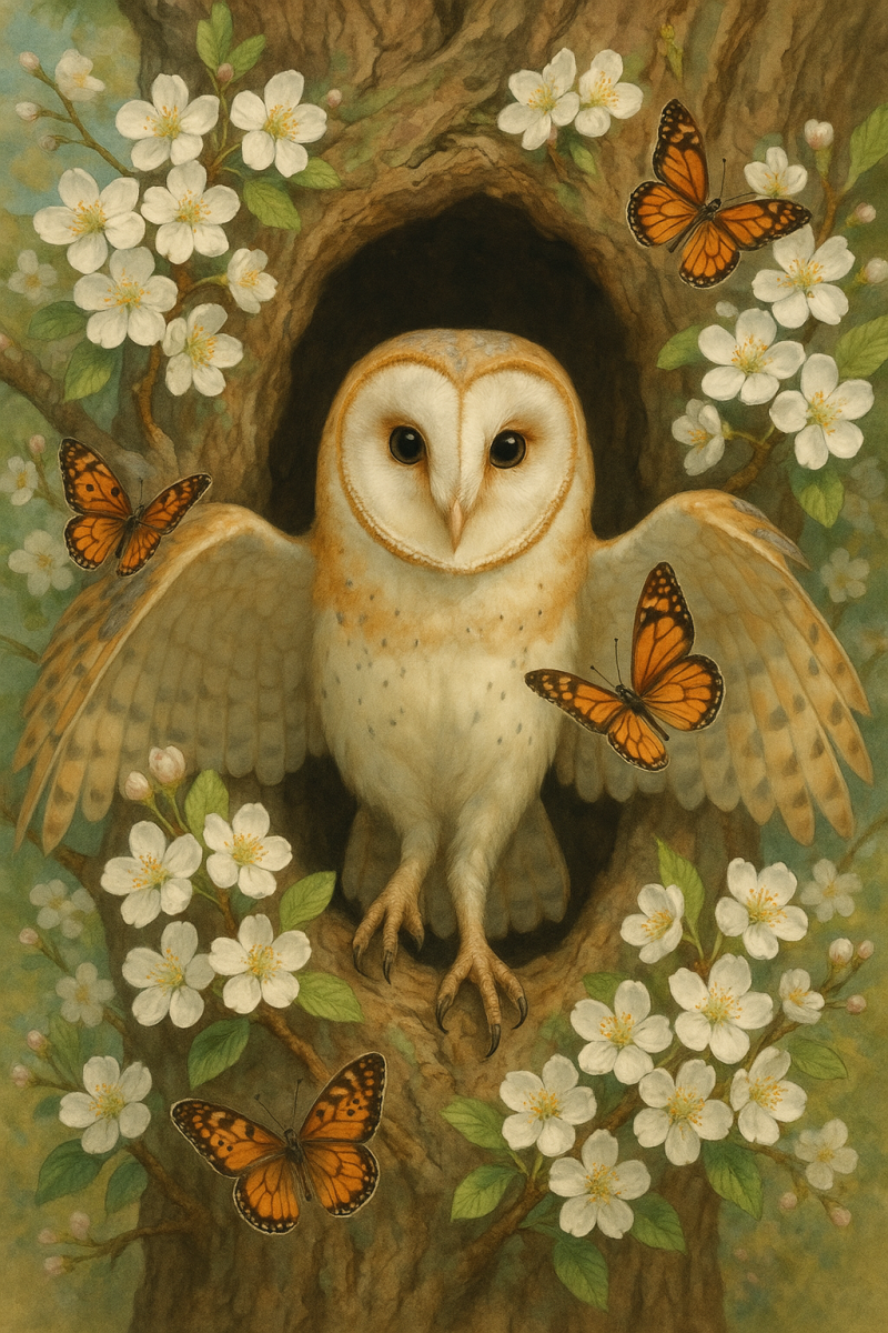 Owl Amidst Spring Blossoms_