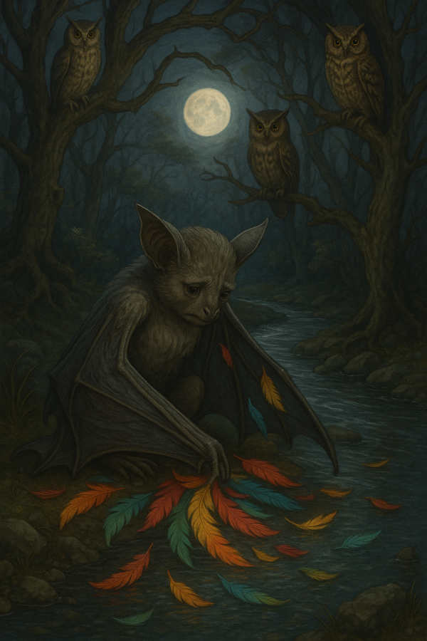 Bat By Moonlit Stream