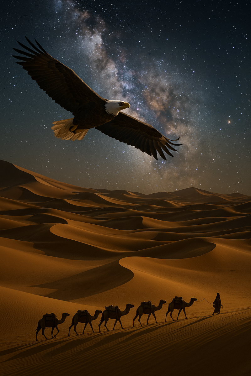 Eagle Over Golden Dunes_