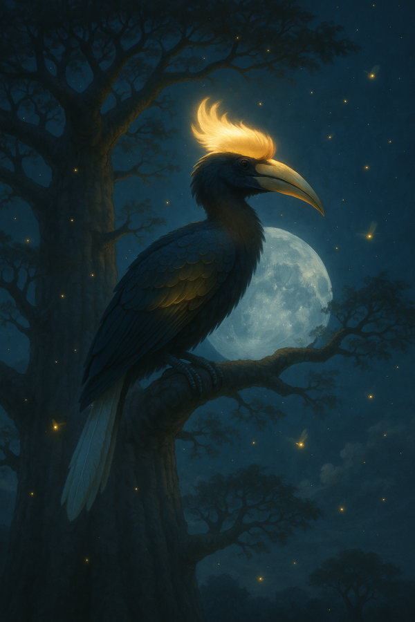 Hornbills Moonlit Perch