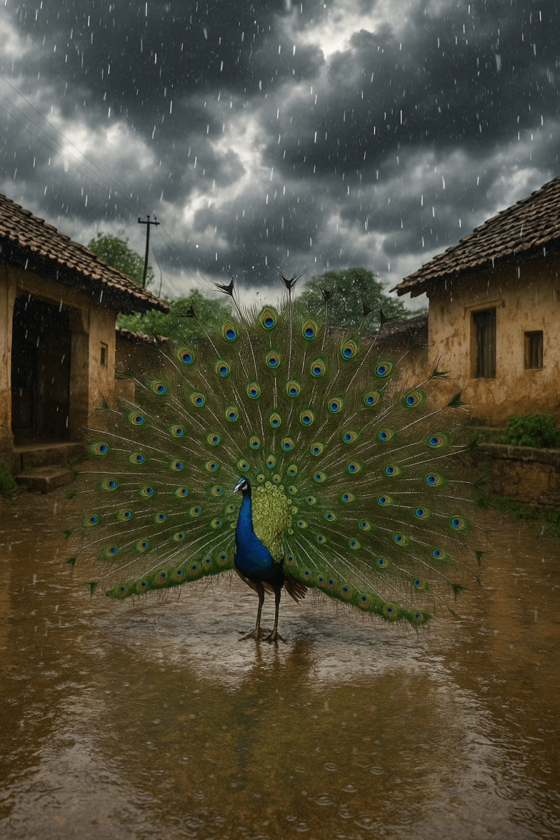 Peacock Dance in Rain digital artwork for bedroom or office