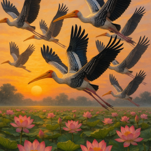 Storks At Dawn