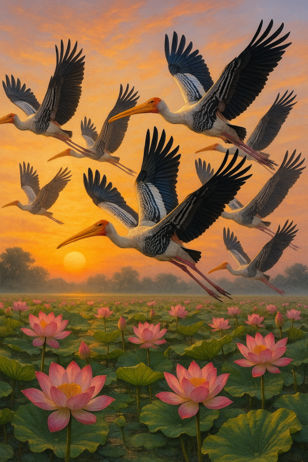 Storks At Dawn