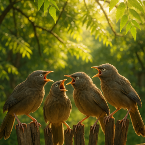 Babblers On Fence